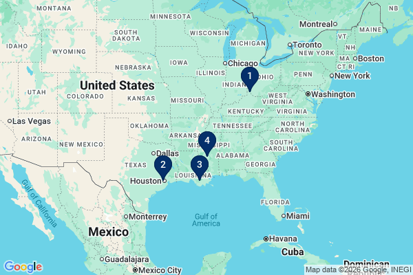 Map showing facility locations